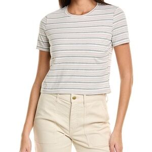 Cotton Emporium Striped Crewneck Baby Tee in Beige, White and Grey
